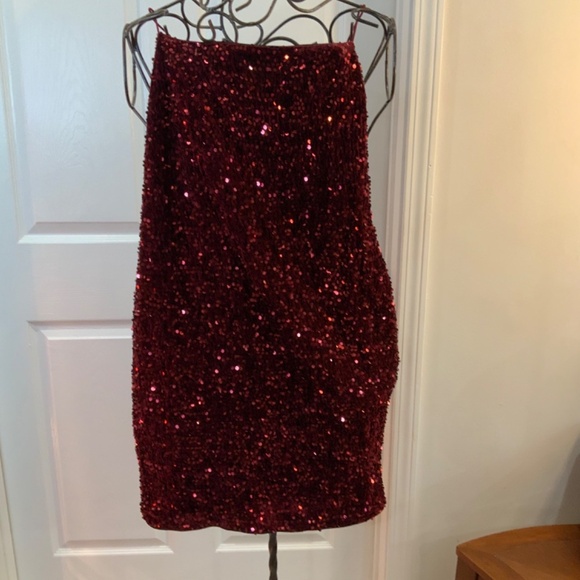 Sequin Burgundy Party Holiday Mini Dress Plus Size 2X - Picture 4 of 8